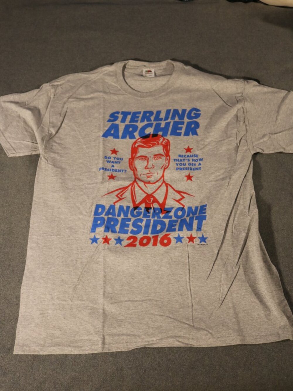 Sterling Archer President T-shirt Mens XL Gray Fruit of the Loom 2016 NWOT FX